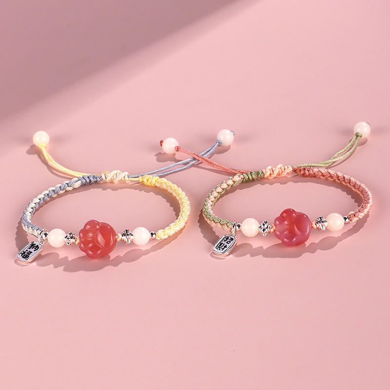 Buddha Stones Yanyuan Agata Zampa di gatto Bianco Bodhi Seed Fu Carattere Braccialetto di corda intrecciata positiva - image 12