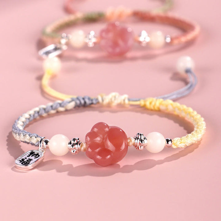 Buddha Stones Yanyuan Agata Zampa di gatto Bianco Bodhi Seed Fu Carattere Braccialetto di corda intrecciata positiva - image 1