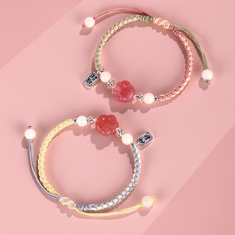 Buddha Stones Yanyuan Agata Zampa di gatto Bianco Bodhi Seed Fu Carattere Braccialetto di corda intrecciata positiva - image 13