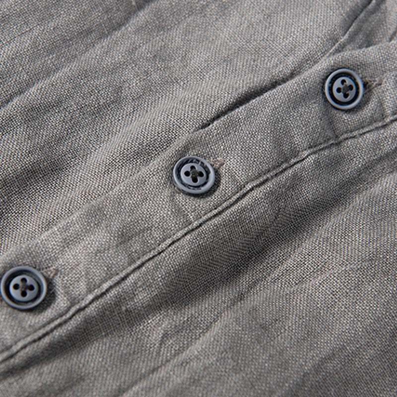 Camicia a maniche lunghe con bottoni a tinta unita in cotone e lino, abbigliamento da uomo Buddha Stones - image 5
