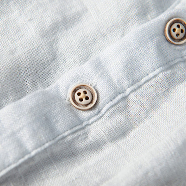 Camicia a maniche lunghe con bottoni a tinta unita in cotone e lino, abbigliamento da uomo Buddha Stones - image 14
