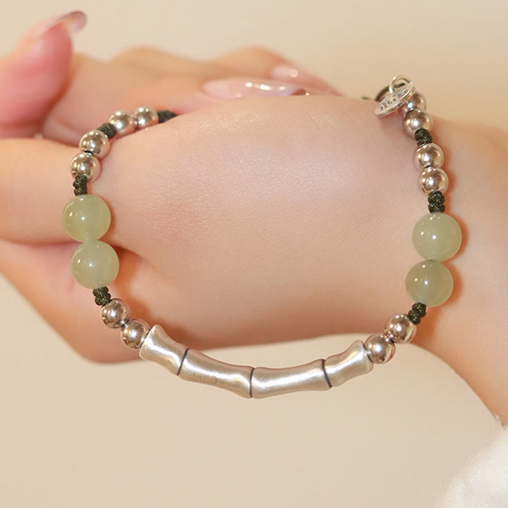 Bracciale Buddha Stones 925 Sterling Silver Jade naturale Fu Character Bamboo Abundance
