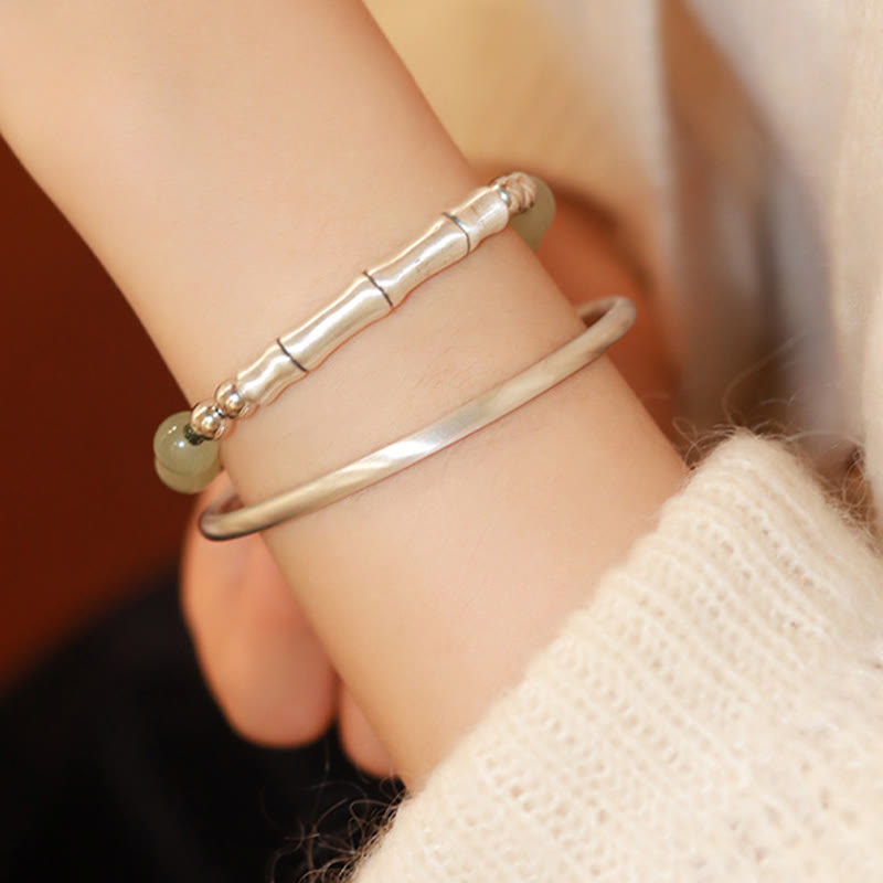 Bracciale Buddha Stones 925 Sterling Silver Jade naturale Fu Character Bamboo Abundance