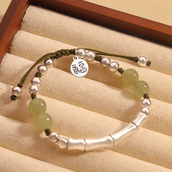 Bracciale Buddha Stones 925 Sterling Silver Jade naturale Fu Character Bamboo Abundance