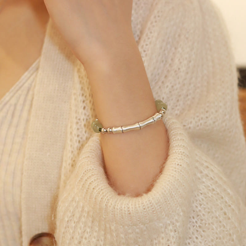 Bracciale Buddha Stones 925 Sterling Silver Jade naturale Fu Character Bamboo Abundance