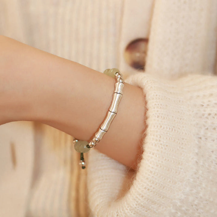 Bracciale Buddha Stones 925 Sterling Silver Jade naturale Fu Character Bamboo Abundance