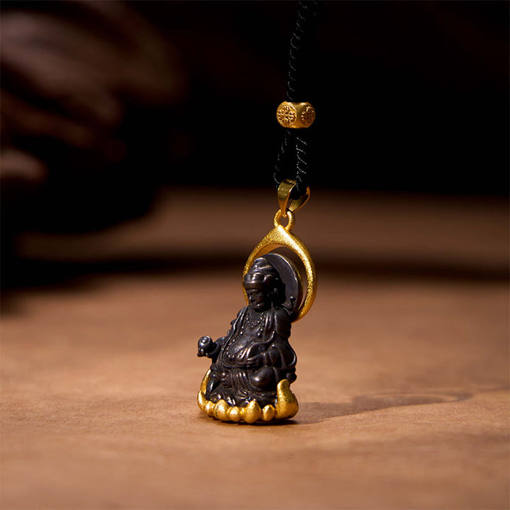 Buddha Stones Tibetano Giallo Jambhala Giallo Dio della Ricchezza Buddha Serenità Collana Pendente - image 3