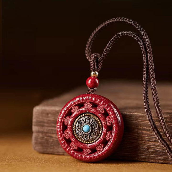 Buddha Stones Cinabro Om Mani Padme Hum Benedizione Collana girevole Ciondolo Portachiavi - image 4