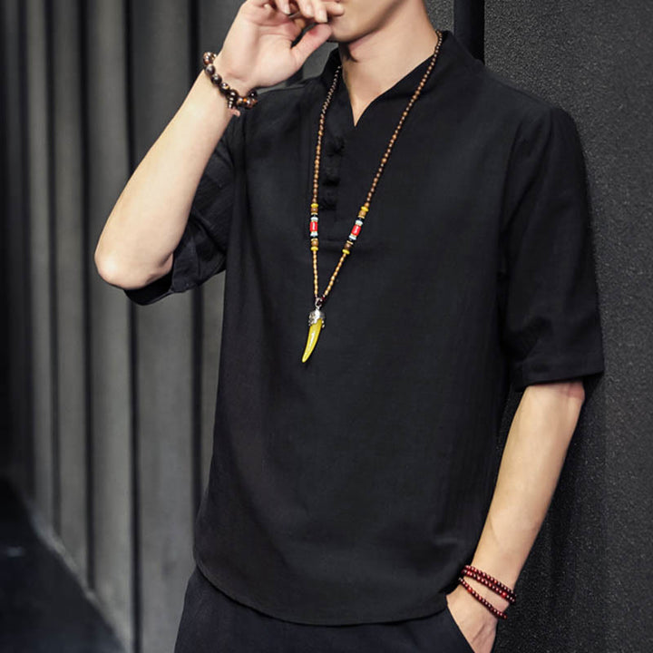 Camicia casual estiva a maniche corte in cotone con Buddha Stones, abbigliamento da uomo - image 15