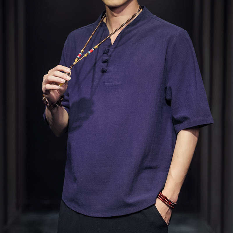 Camicia casual estiva a maniche corte in cotone con Buddha Stones, abbigliamento da uomo - image 28