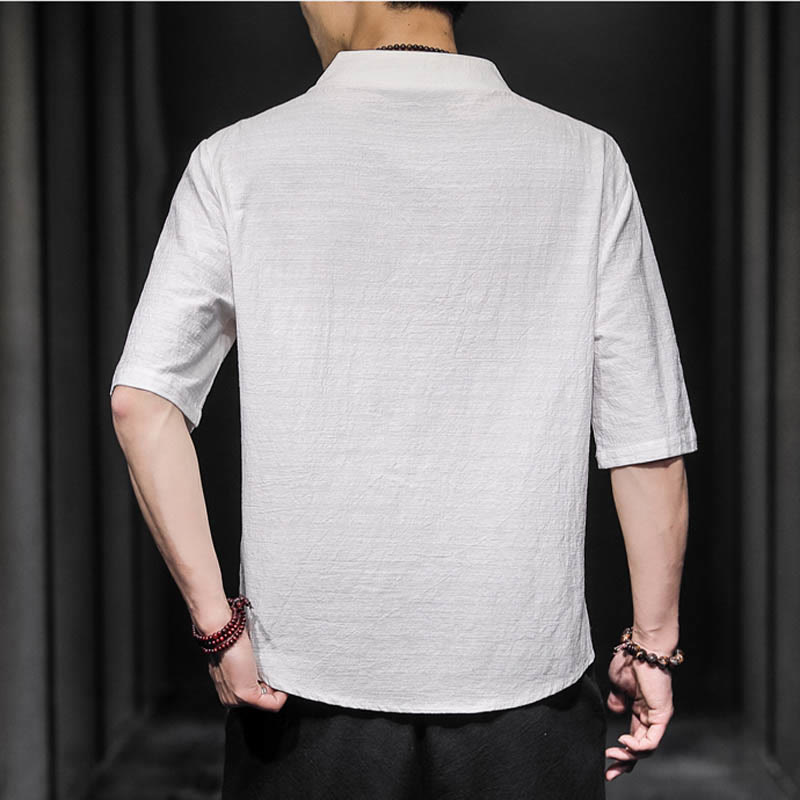Camicia casual estiva a maniche corte in cotone con Buddha Stones, abbigliamento da uomo - image 3