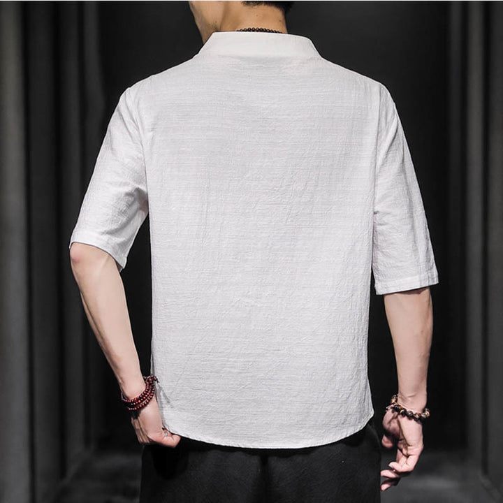 Camicia casual estiva a maniche corte in cotone con Buddha Stones, abbigliamento da uomo - image 3