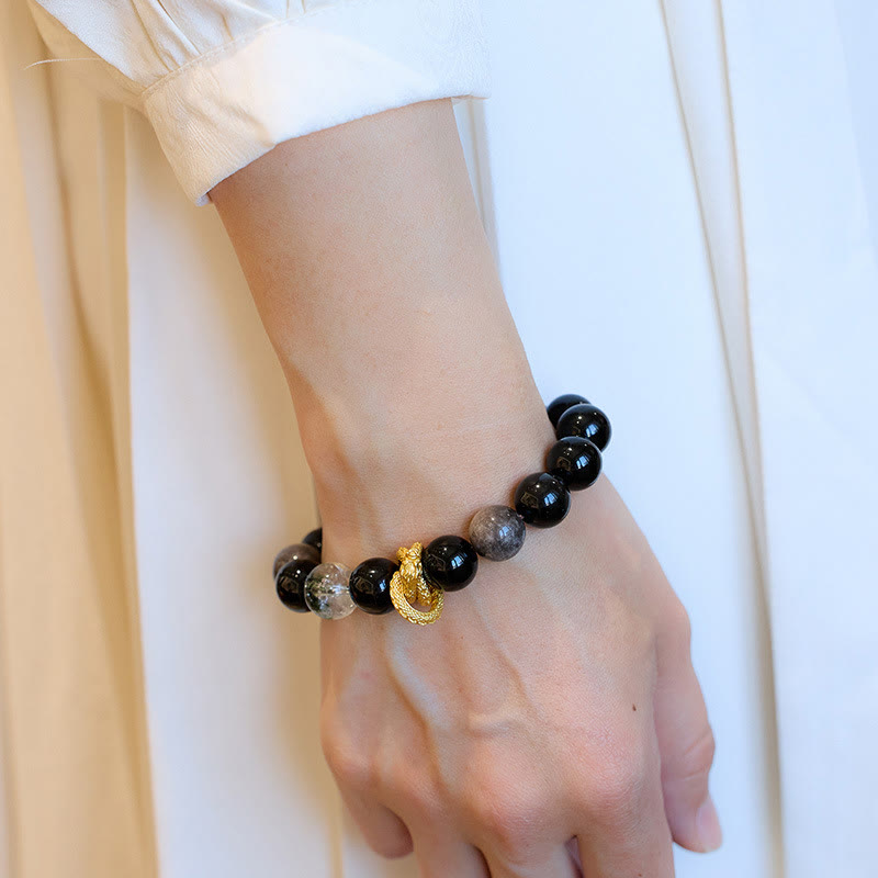 Braccialetto di protezione fantasma verde drago in ossidiana lucida argento naturale Buddha Stones