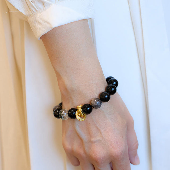 Braccialetto di protezione fantasma verde drago in ossidiana lucida argento naturale Buddha Stones