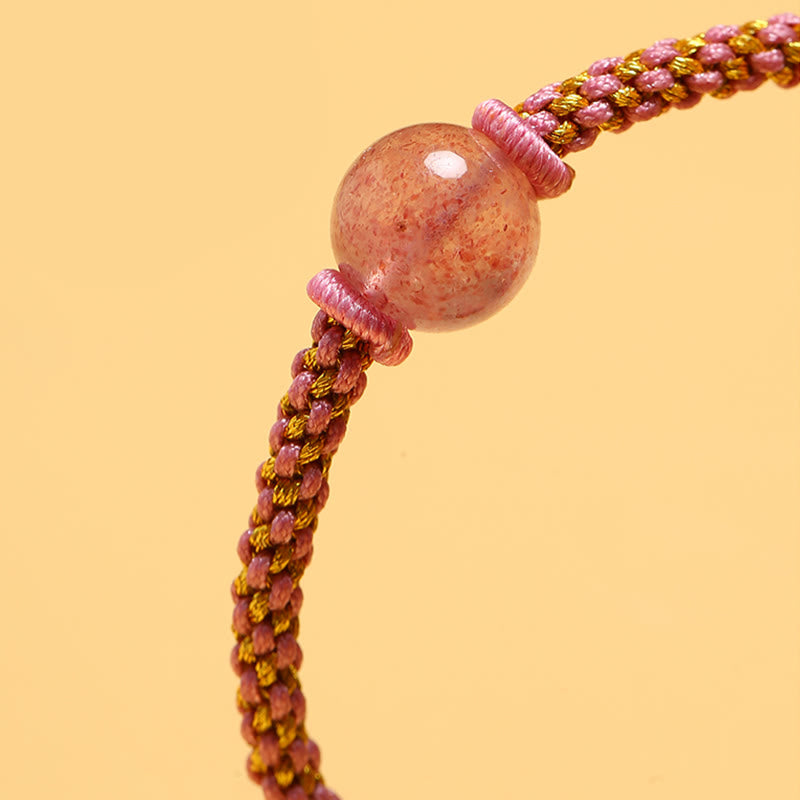 Braccialetto intrecciato calmo con perline di cristallo rosa, fatto a mano, in agata rossa, ametista, quarzo rutilato dorato , Buddha Stones