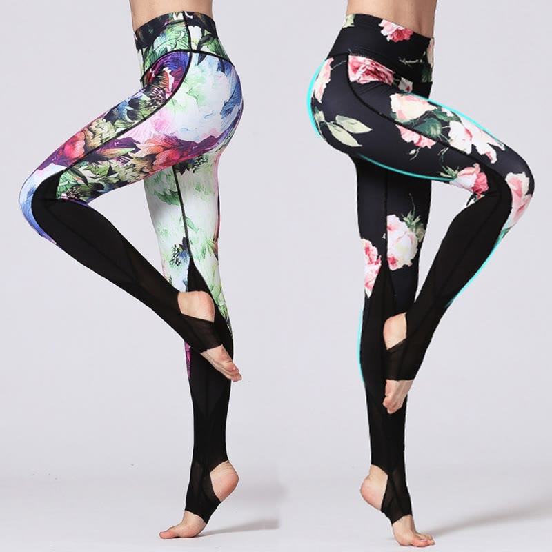 Buddha Stones Rose Peony Flower Print Design Leggings sportivi da fitness e yoga Pantaloni da yoga da donna - image 1