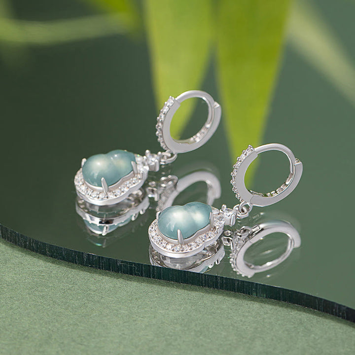 Orecchini pendenti Buddha Stones 925 Sterling Silver Green Jade Gourd Abundance