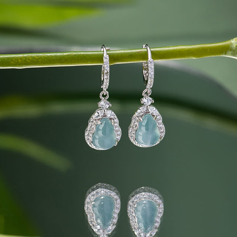 Orecchini pendenti Buddha Stones 925 Sterling Silver Green Jade Gourd Abundance