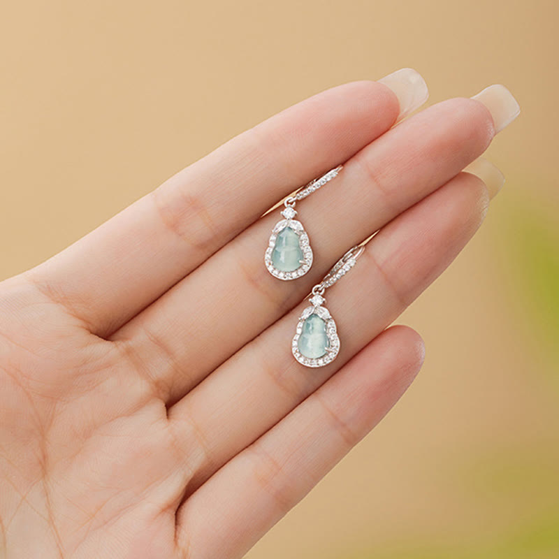 Orecchini pendenti Buddha Stones 925 Sterling Silver Green Jade Gourd Abundance