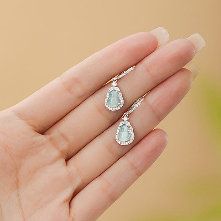 Orecchini pendenti Buddha Stones 925 Sterling Silver Green Jade Gourd Abundance