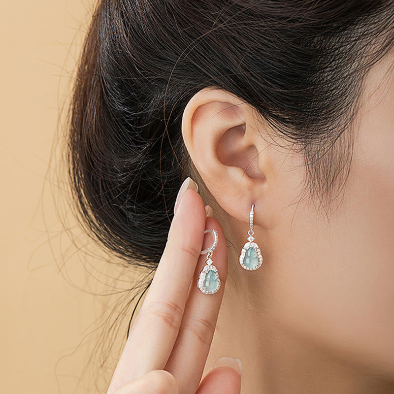 Orecchini pendenti Buddha Stones 925 Sterling Silver Green Jade Gourd Abundance