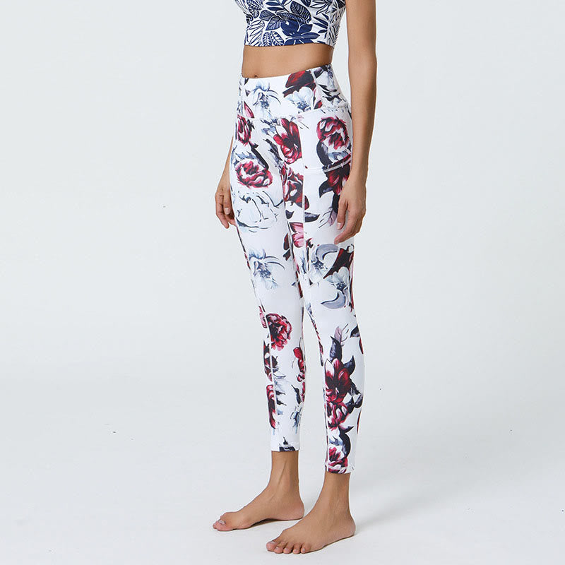 Buddha Stones Rose Lines Tiger Leopard Print Leggings sportivi a vita alta Pantaloni da yoga da donna con tasche