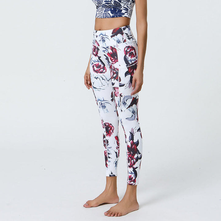 Buddha Stones Rose Lines Tiger Leopard Print Leggings sportivi a vita alta Pantaloni da yoga da donna con tasche