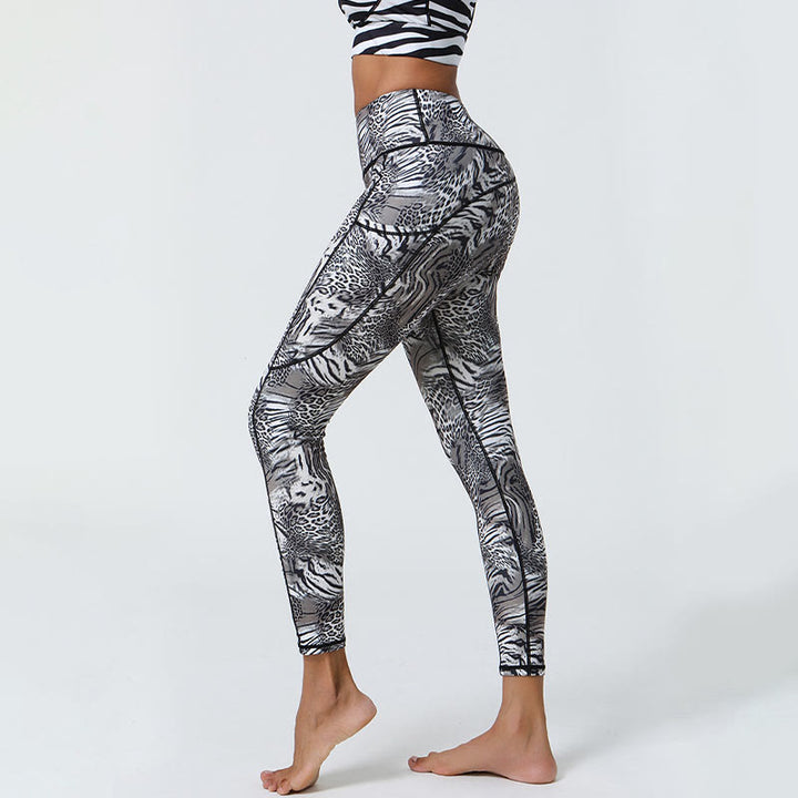 Buddha Stones Rose Lines Tiger Leopard Print Leggings sportivi a vita alta Pantaloni da yoga da donna con tasche