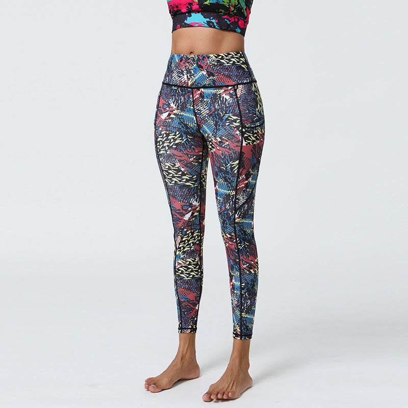 Buddha Stones Rose Lines Tiger Leopard Print Leggings sportivi a vita alta Pantaloni da yoga da donna con tasche