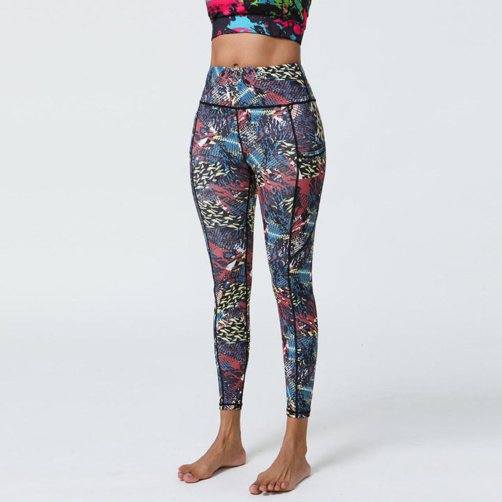 Buddha Stones Rose Lines Tiger Leopard Print Leggings sportivi a vita alta Pantaloni da yoga da donna con tasche