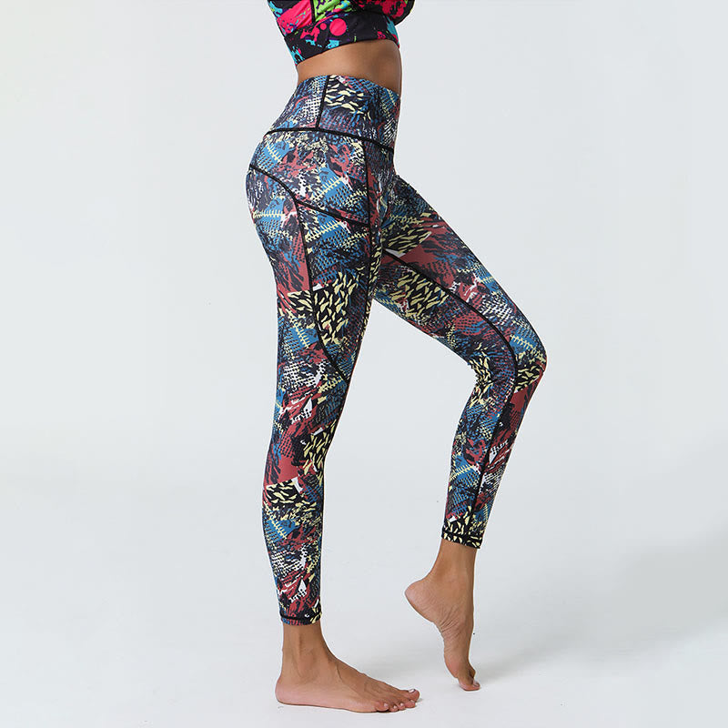 Buddha Stones Rose Lines Tiger Leopard Print Leggings sportivi a vita alta Pantaloni da yoga da donna con tasche