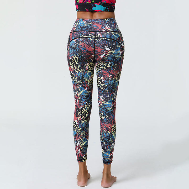 Buddha Stones Rose Lines Tiger Leopard Print Leggings sportivi a vita alta Pantaloni da yoga da donna con tasche