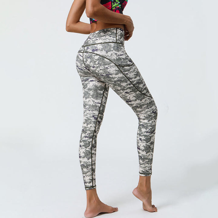 Buddha Stones Rose Lines Tiger Leopard Print Leggings sportivi a vita alta Pantaloni da yoga da donna con tasche