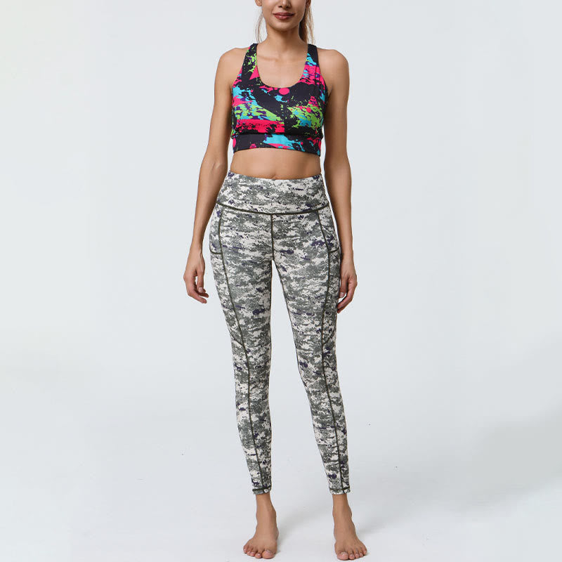 Buddha Stones Rose Lines Tiger Leopard Print Leggings sportivi a vita alta Pantaloni da yoga da donna con tasche