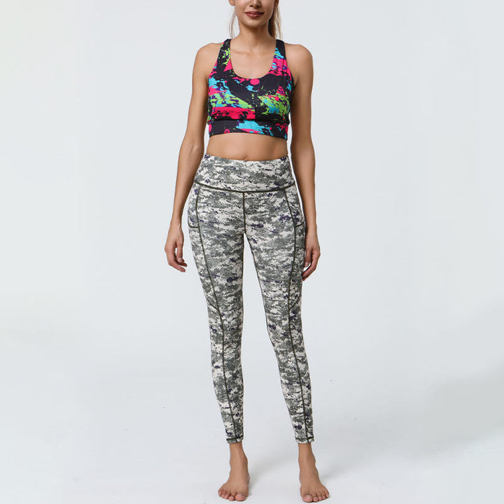 Buddha Stones Rose Lines Tiger Leopard Print Leggings sportivi a vita alta Pantaloni da yoga da donna con tasche