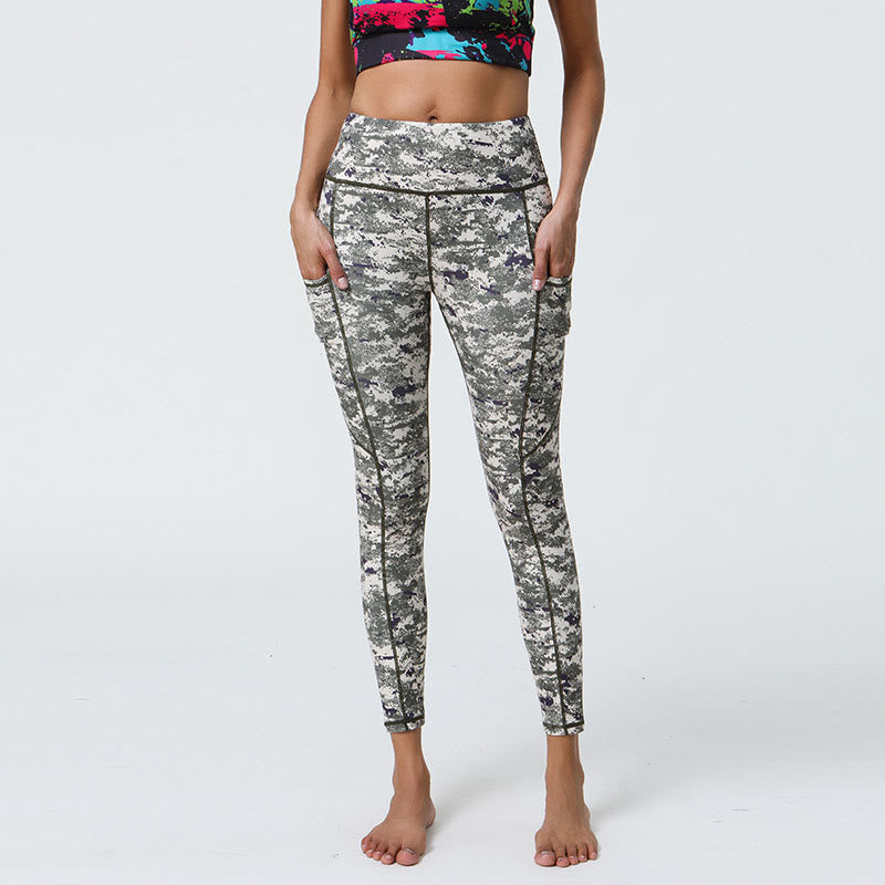 Buddha Stones Rose Lines Tiger Leopard Print Leggings sportivi a vita alta Pantaloni da yoga da donna con tasche