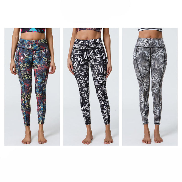 Buddha Stones Rose Lines Tiger Leopard Print Leggings sportivi a vita alta Pantaloni da yoga da donna con tasche