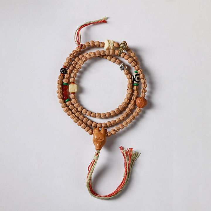 Buddha Stones 108 Perle Bodhi Seed Agata Rossa Testa di Cervo Bracciale Mala della Saggezza