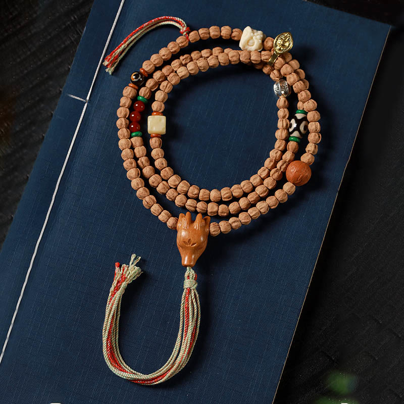 Buddha Stones 108 Perle Bodhi Seed Agata Rossa Testa di Cervo Bracciale Mala della Saggezza