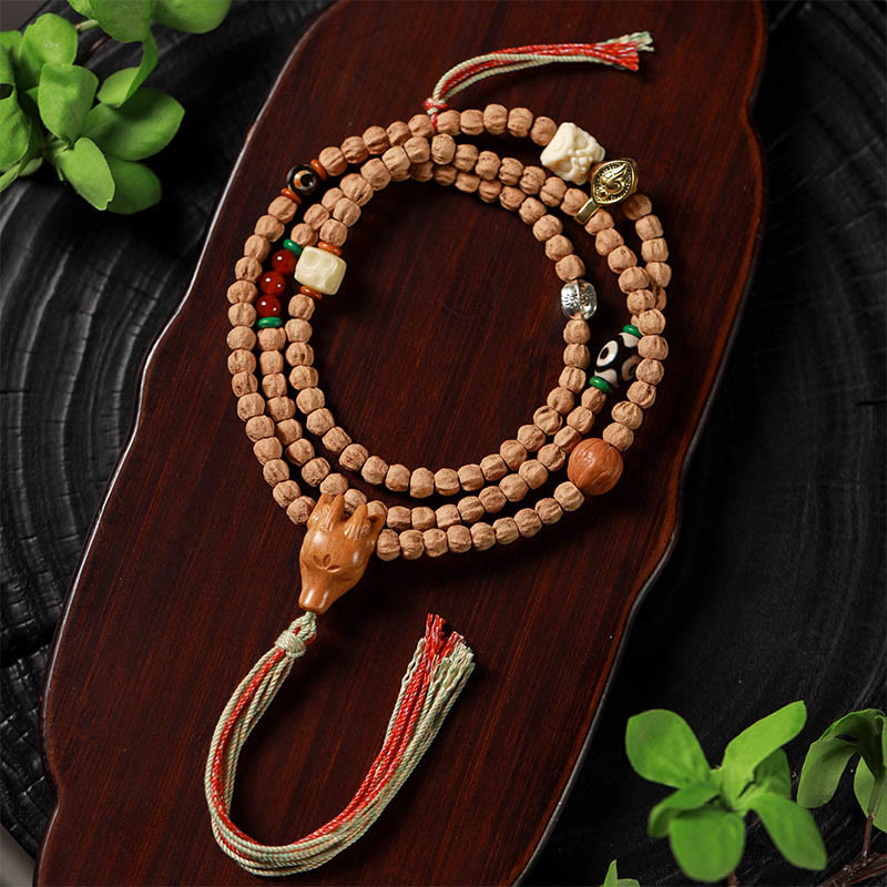 Buddha Stones 108 Perle Bodhi Seed Agata Rossa Testa di Cervo Bracciale Mala della Saggezza