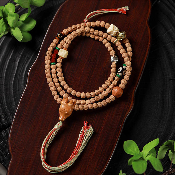 Buddha Stones 108 Perle Bodhi Seed Agata Rossa Testa di Cervo Bracciale Mala della Saggezza