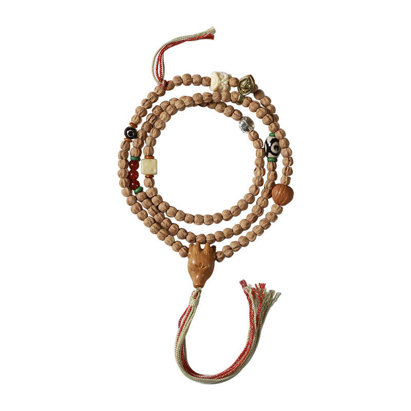 Buddha Stones 108 Perle Bodhi Seed Agata Rossa Testa di Cervo Bracciale Mala della Saggezza