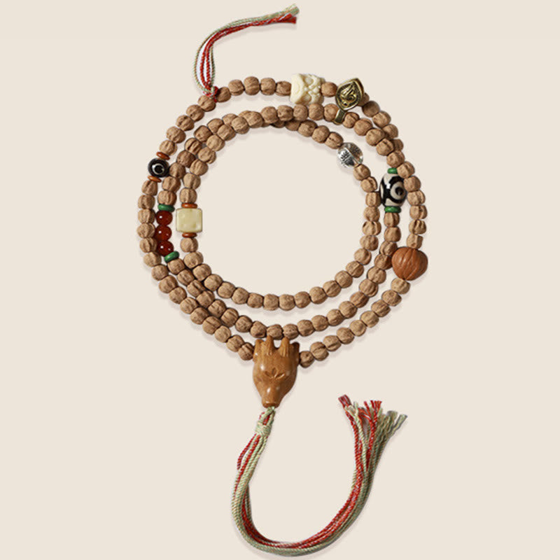 Buddha Stones 108 Perle Bodhi Seed Agata Rossa Testa di Cervo Bracciale Mala della Saggezza