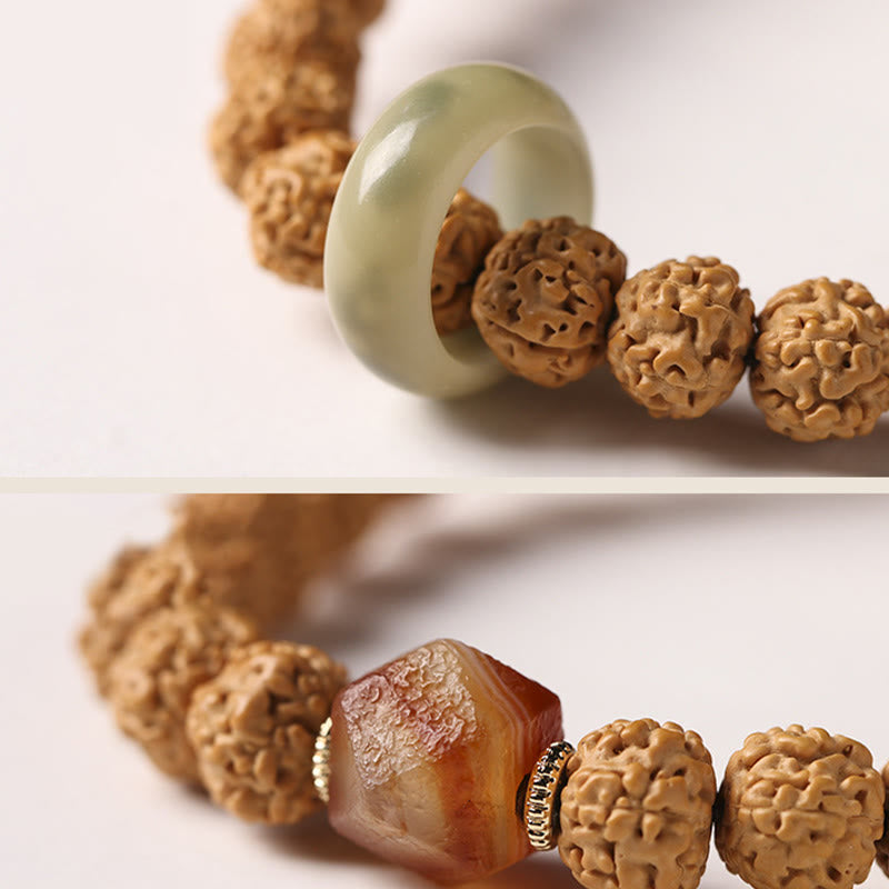 Buddha Stones Semi di Bodhi Perlina Dzi a tre occhi Ciondolo della mano del Buddha Bracciale della ricchezza