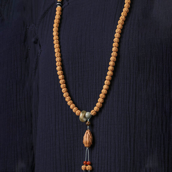 Buddha Stones Semi di Bodhi Perlina Dzi a tre occhi Ciondolo della mano del Buddha Bracciale della ricchezza