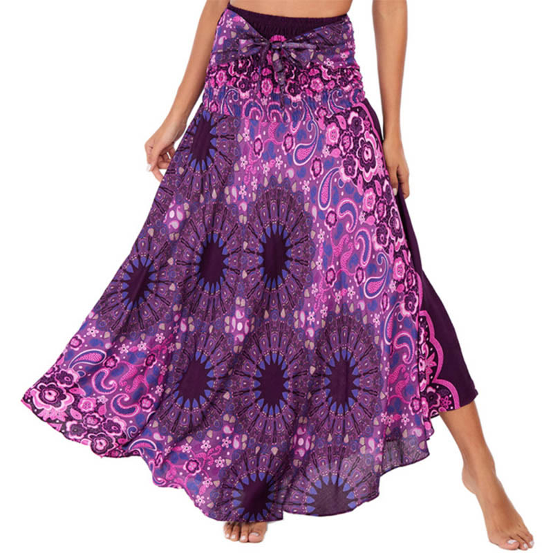 Buddha Stones Due stili Indossare Bohemien Mandala Fiore Goccia d'acqua Gonna con lacci Vestito - Viola - US4, UK/AU8,EU36-44 (F) - image 0