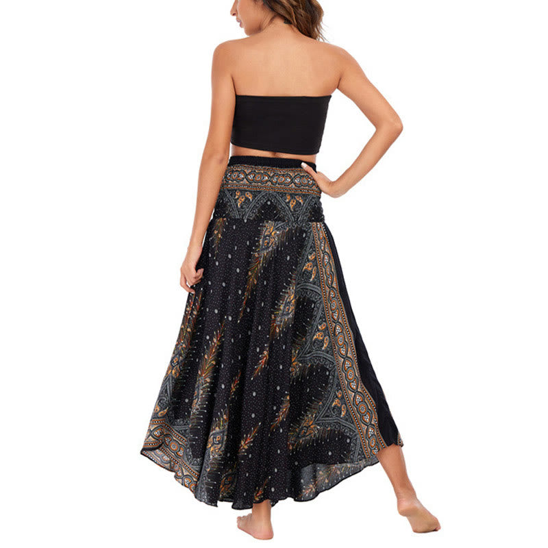 Buddha Stones Due stili indossano Boho Summer Peacock Feather Lace-up Skirt Dress - image 12