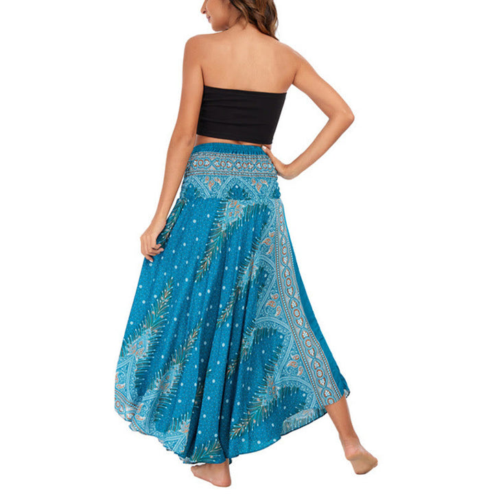 Buddha Stones Due stili indossano Boho Summer Peacock Feather Lace-up Skirt Dress - image 4