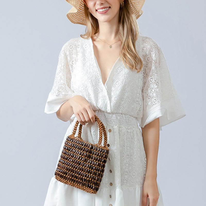 Borsa a mano con perline di legno intrecciate a mano Buddha Stones