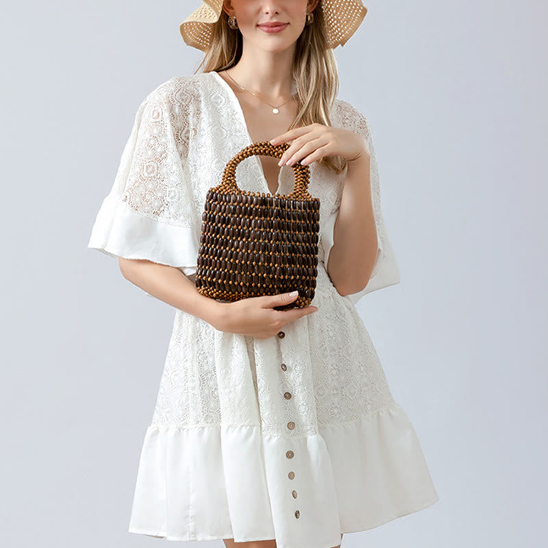 Borsa a mano con perline di legno intrecciate a mano Buddha Stones